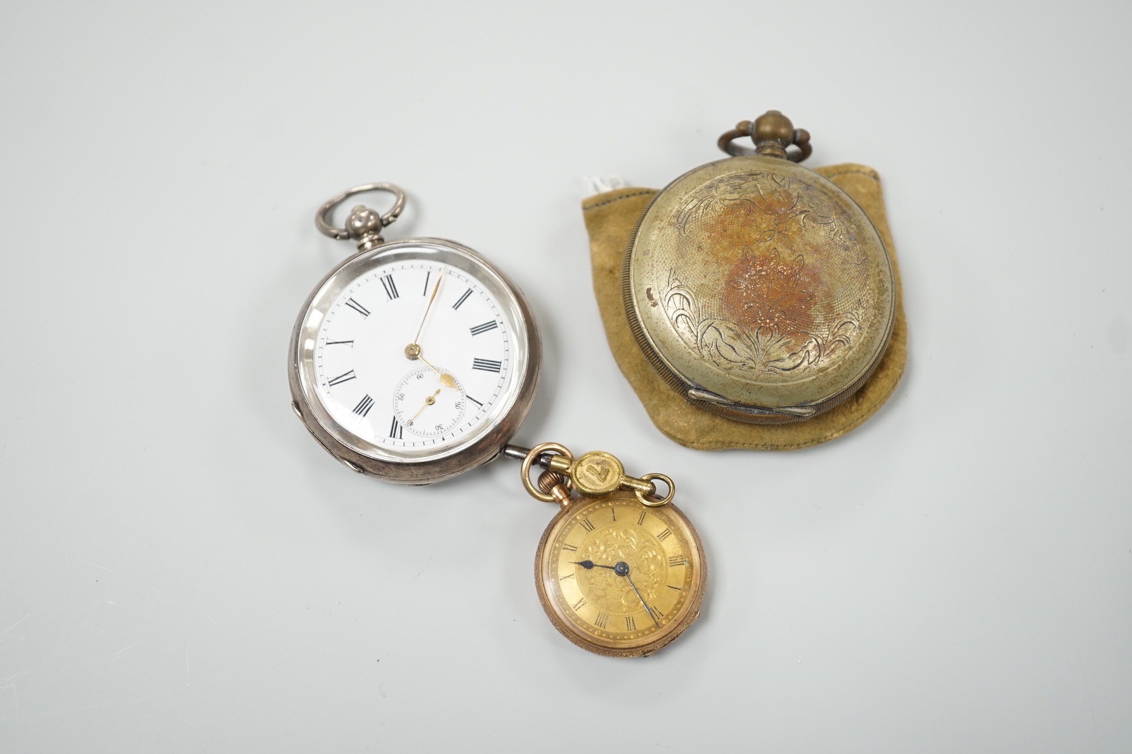 Two 19th century French pocket watch cases and three pocket watches